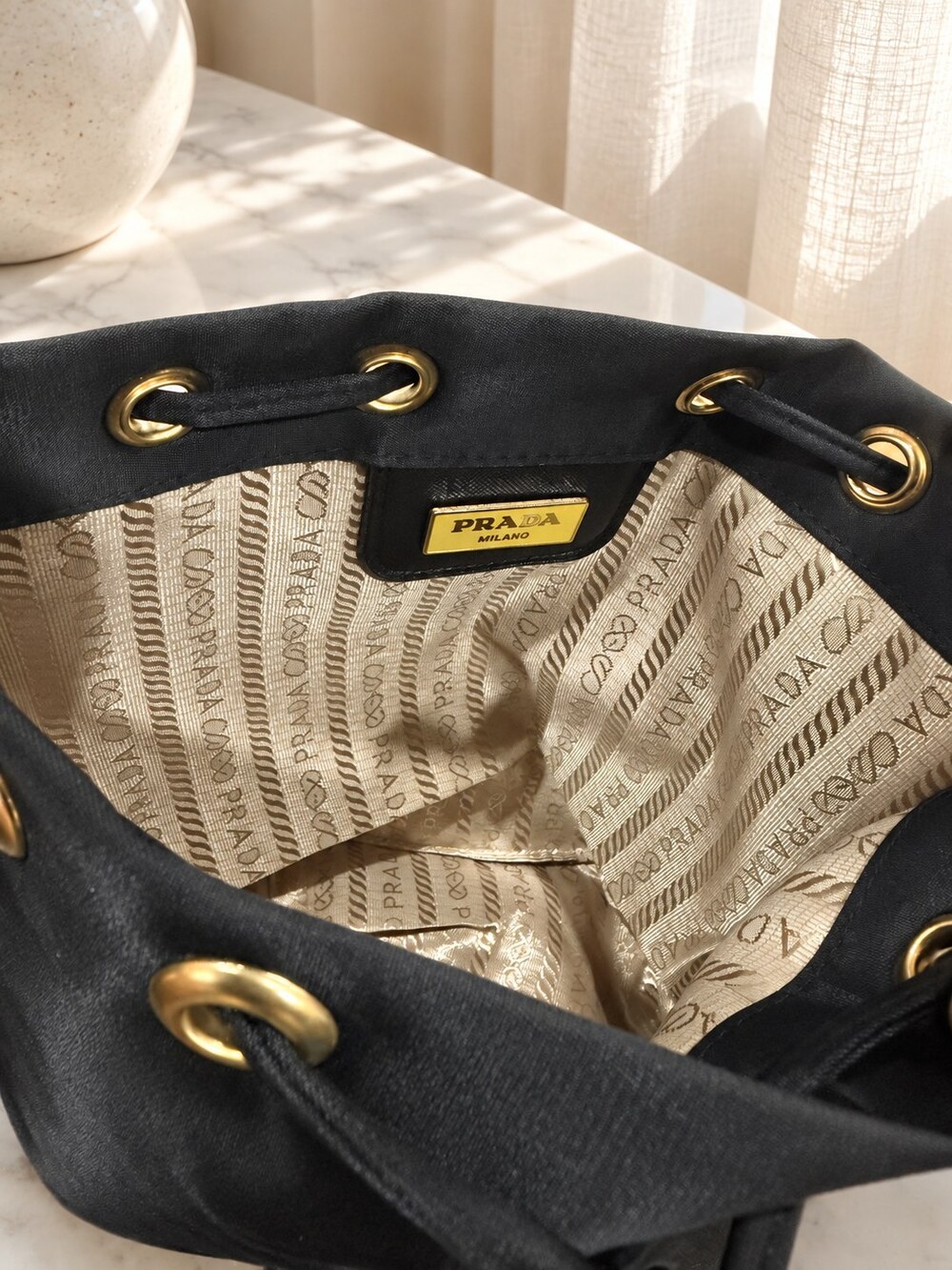 Prada Black Drawstring Makeup Bag | Beauty Essentials Pouch - Picture 5 of 6